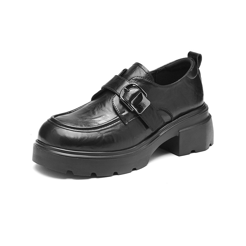 Augu Shi Deng negro graso Lefour zapatos para mujeres 2025 nuevo otoño invierno zapatos de cuero con una sola falda zapatos