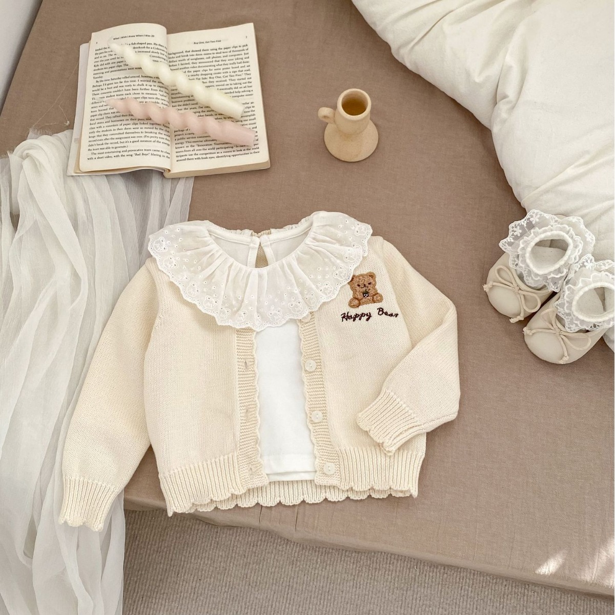 Cárdigan de Punto para Bebés Primavera 2025, para Niños y Niñas, Suéter con Bordado de Oso, Chaqueta Versátil de Manga Larga