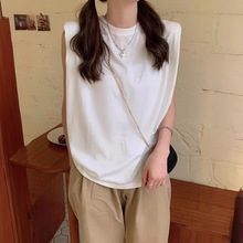 夏季纯色圆领无袖T恤女韩版宽松百搭设计感上衣背心潮