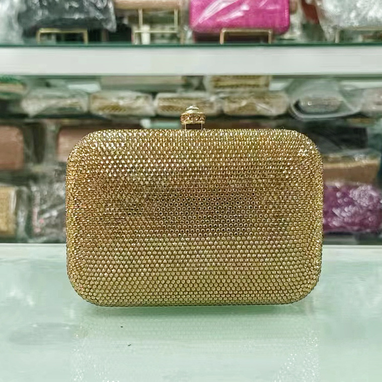 * Bolsa de mano de diamante de lujo fondo plano lleno de diamantes bolsa de banquete bolsa pequeña mujer Rhinestone bolsa de embrague