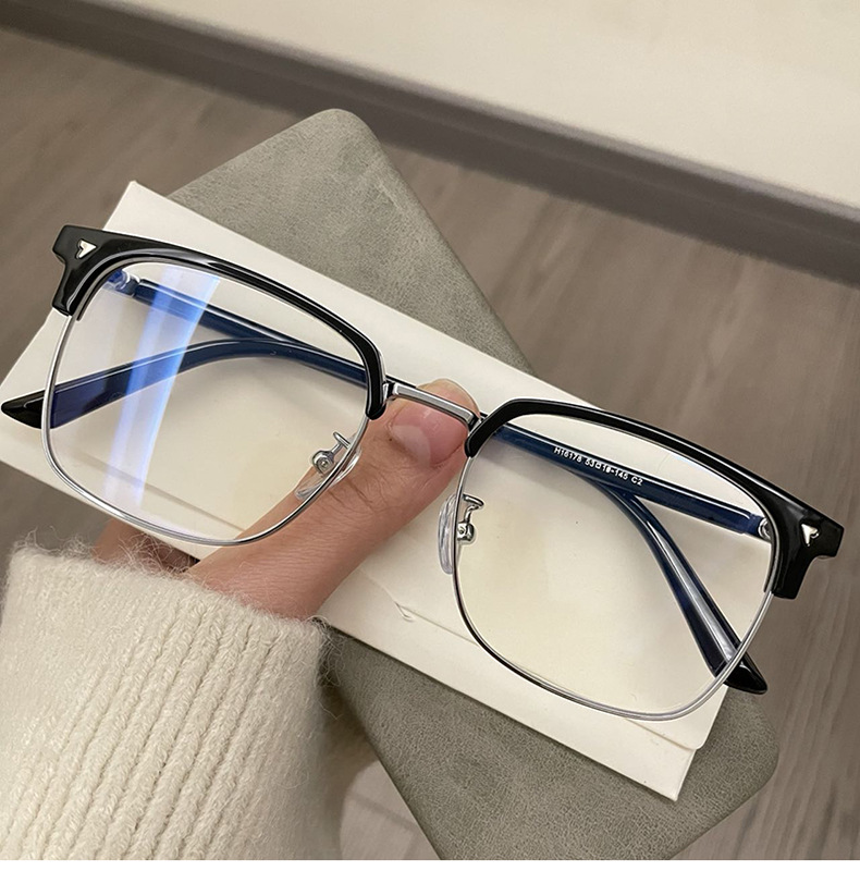 Versatile Minimalist Sven Polytechnic Half-Frame Men, Prescription Lenses Available, Stylish Anti-Blue Light Large Frame Glasses For Women_voghion.com
