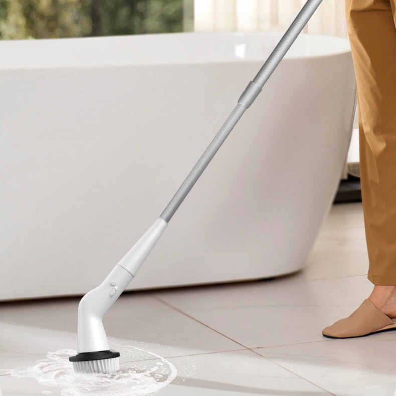 Cross-Border Electric Wireless Telescopic Cleaning Brush, Handheld Long-Handled Automatic Rotating Cleaning Brush for Bathroom Floor Cleaning, Wireless and Portable