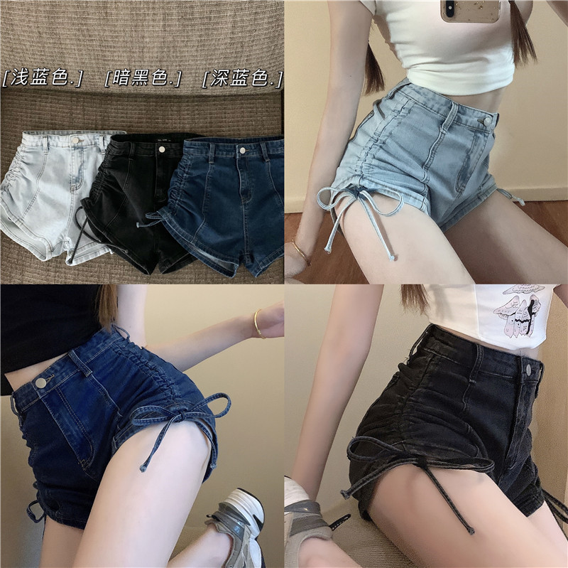 High Waist Slimming Drawstring Pure Sense Jeans Shorts Women's Summer New Long Legs Tight Hip Denim Hot Pants