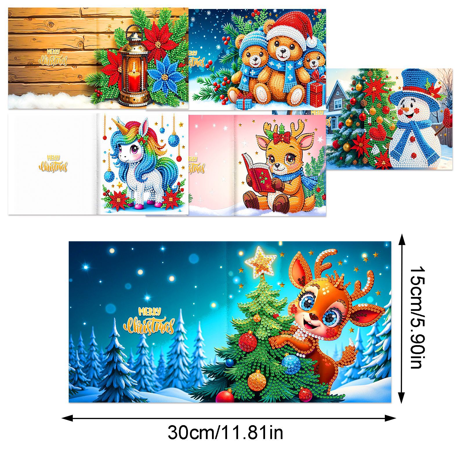 Explosiones transfronterizas de Navidad multiserie de tarjetas de felicitación puntuales hechas a mano 9 conjuntos de sobre de diamante 6 conjuntos de dibujos animados