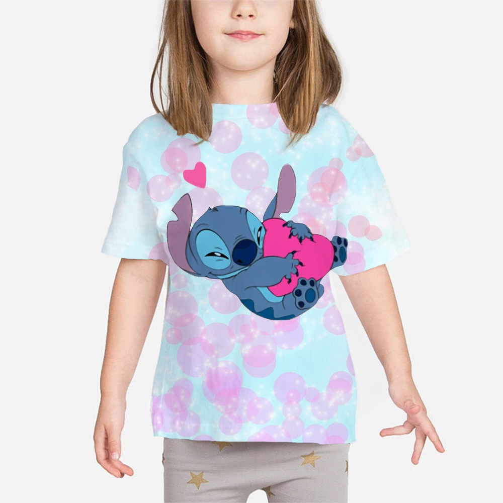 萝莉3D印花儿童夏季T恤女孩男孩3D卡通动漫上衣精品儿童史迪仔