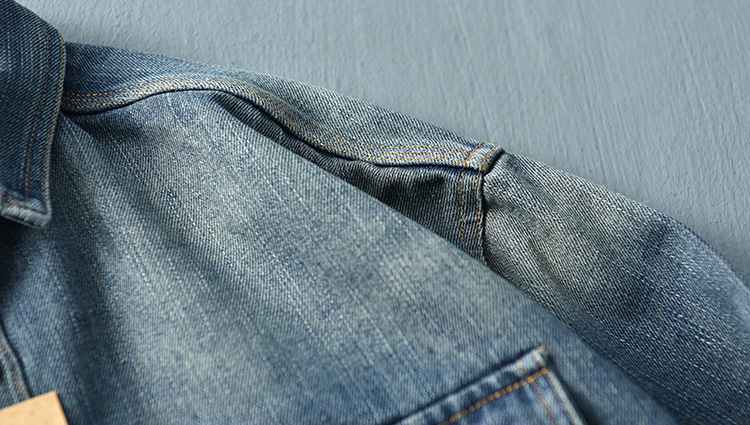 Vintage Washed Denim Overshirt For Men Loose Workwear Jacket_voghion.com