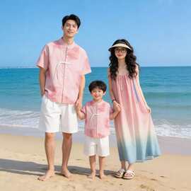 质量爆款2026新款夏季海边风三亚旅游度假长裙母女亲子装一家三口