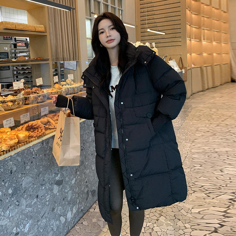 2025 Winter New Korean Style Women's Mid-Length Thick Loose Down Jacket Over-the-Knee Hooded Warm Coat Wholesale_voghion.com