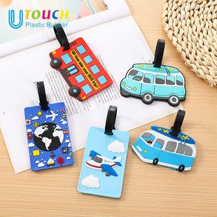 New car pvc soft rubber luggage tag cartoon luggage tag boarding pass card set luggage pendant