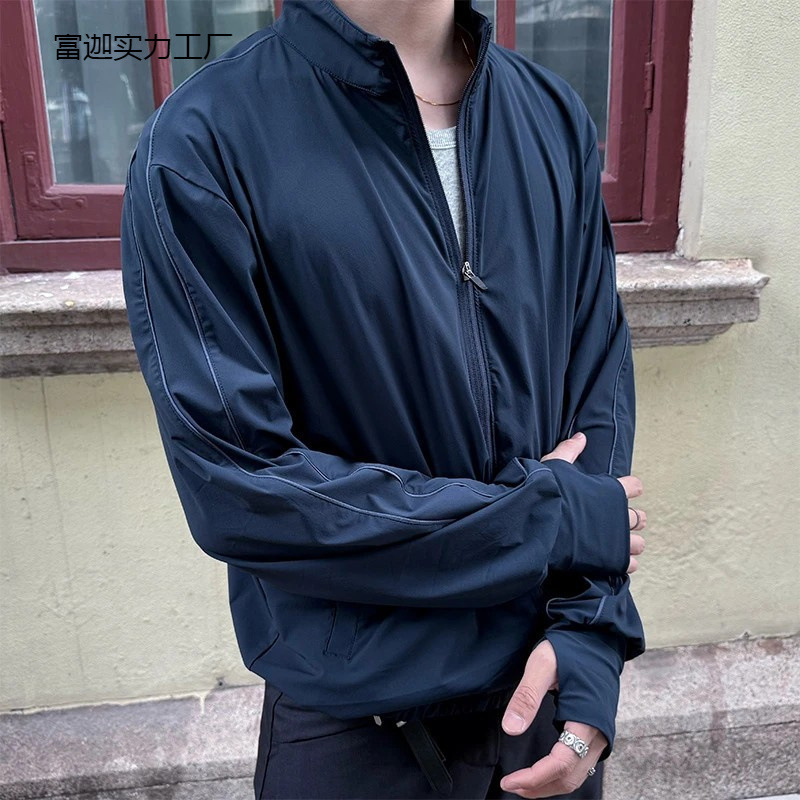 Deep Sea Blue Stand-Up Collar Outdoor Sports Lightweight Jacket for Men, Summer Cool Golf Cycling Jacket, Fashionable Trendy Top Deep Sea Blue Stand-Up Collar Outdoor Sports Lightweight Jacket for Men, Summer Cool Golf Cycling Jacket, Fashionable Trendy Top