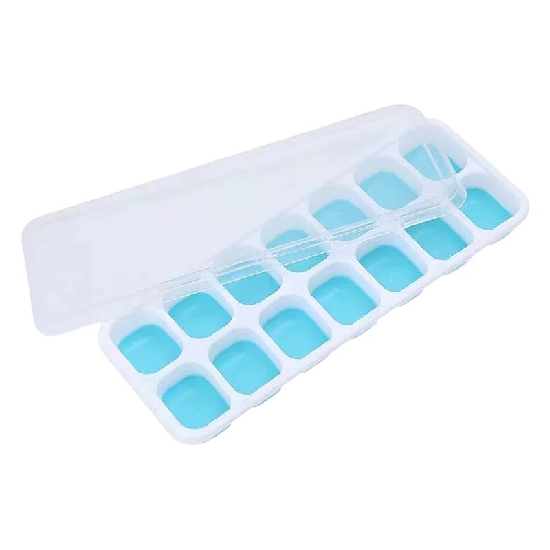 14-rejilla cubo de hielo cuadrado molde con tapa cubo de hielo de silicona Fondo suave caja de hielo desmoldeo fácil caja de cubitos de hielo hechos en casa
