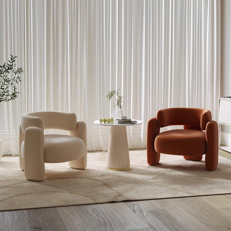 Cream Single Sofa Chair Balcony Popular Accessible Luxury Single Chair Coffee Table Combination Beauty Salon Rest Area Reception Negotiation Chair