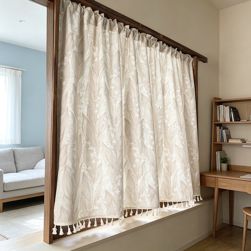 Cross-Border Factory Sales of American Nordic Style Blackout Cream Semi-Transparent Curtains That Let Light through but Not People, No-Drill Adhesive Short Curtains Cross-Border Factory Sales of American Nordic Style Blackout Cream Semi-Transparent Curtains That Let Light through but Not People, No-Drill Adhesive Short Curtains