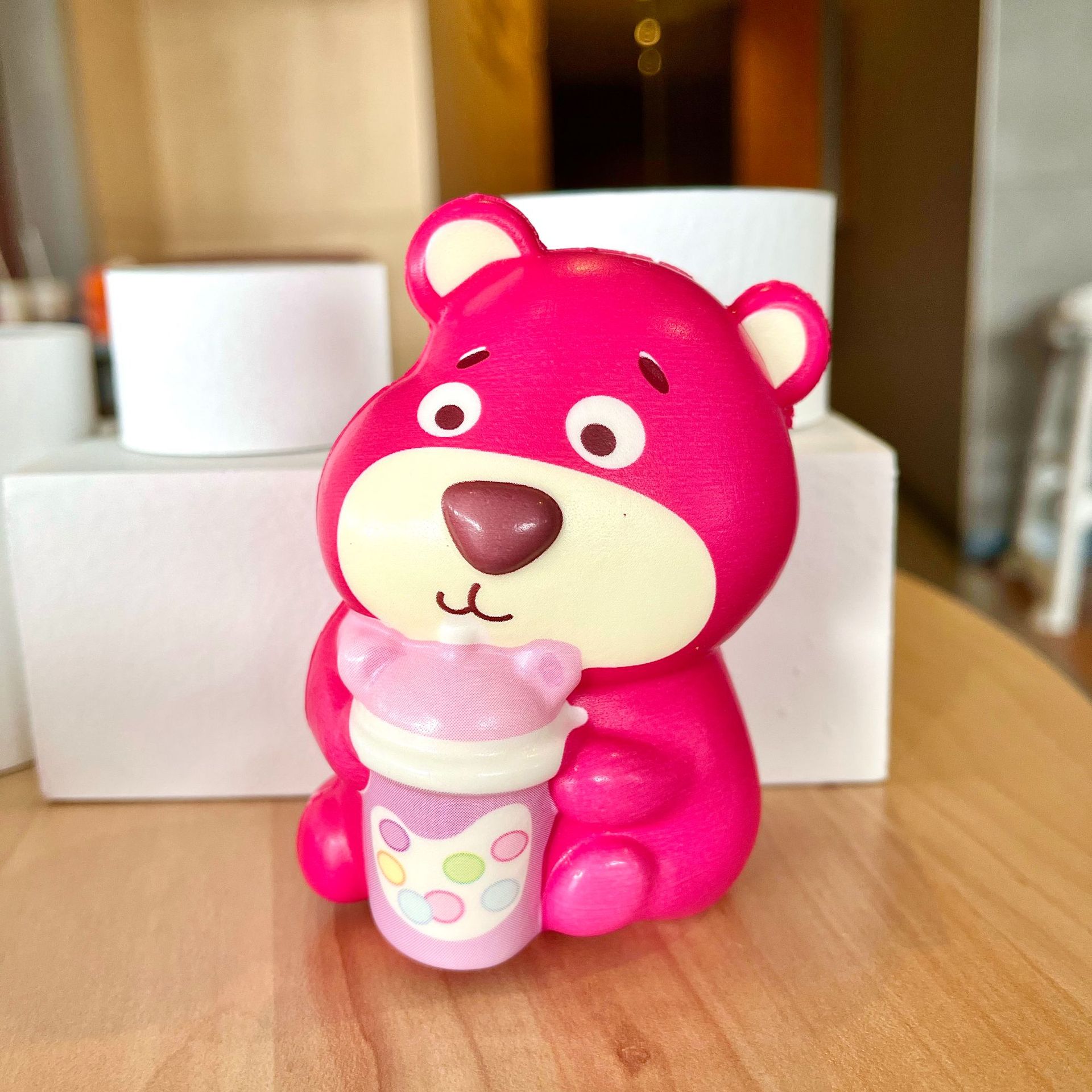 Strawberry bear party pinch [sitting position holding milk bottle]