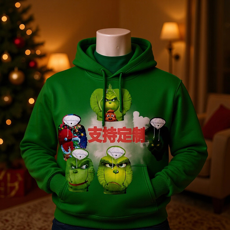 Spring and Autumn New Fashion Cartoon Green Hair Monster Grinch Sweater Fleece-lined Christmas Hoodie Kuso Pullover Sweater Spring and Autumn New Fashion Cartoon Green Hair Monster Grinch Sweater Fleece-lined Christmas Hoodie Kuso Pullover Sweater