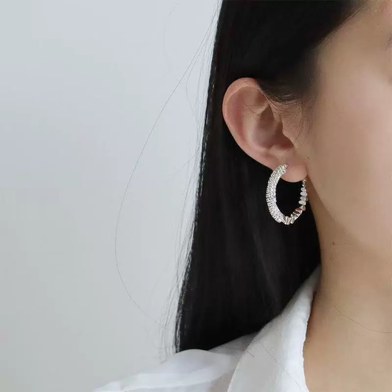 精致简约碎银子耳环欧美时尚耳圈轻奢气质百搭复古耳饰小众高级感