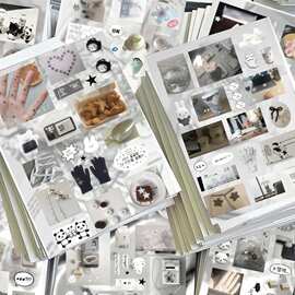 32张ins风白色假期切膜贴纸治愈系高颜值韩系DIY拼贴素材防水贴画