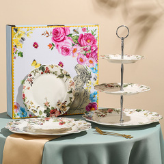 European-style creative multi-layer ceramic fruit bowl living room candy tray afternoon tea pastry tray wedding moving cake stand