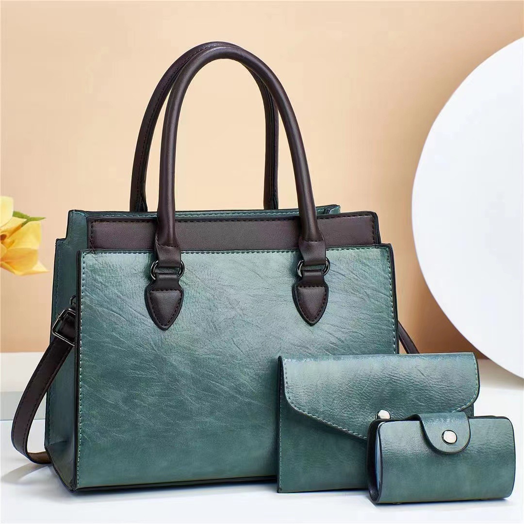 1041g Weight Polyester Cotton Lining Material Zipper Closure Type Top Handle Strap Type Handbag Bags Type Daily Occasion Pu Leather Material Solid Color Pattern All Seasons Season Women's Gender Classic Style Style Square Shape Large Size Women's Bag  Spring New Textured Korean Style Portable Three-Piece Suit Fashionable Retro Shoulder Messenger Bag 1