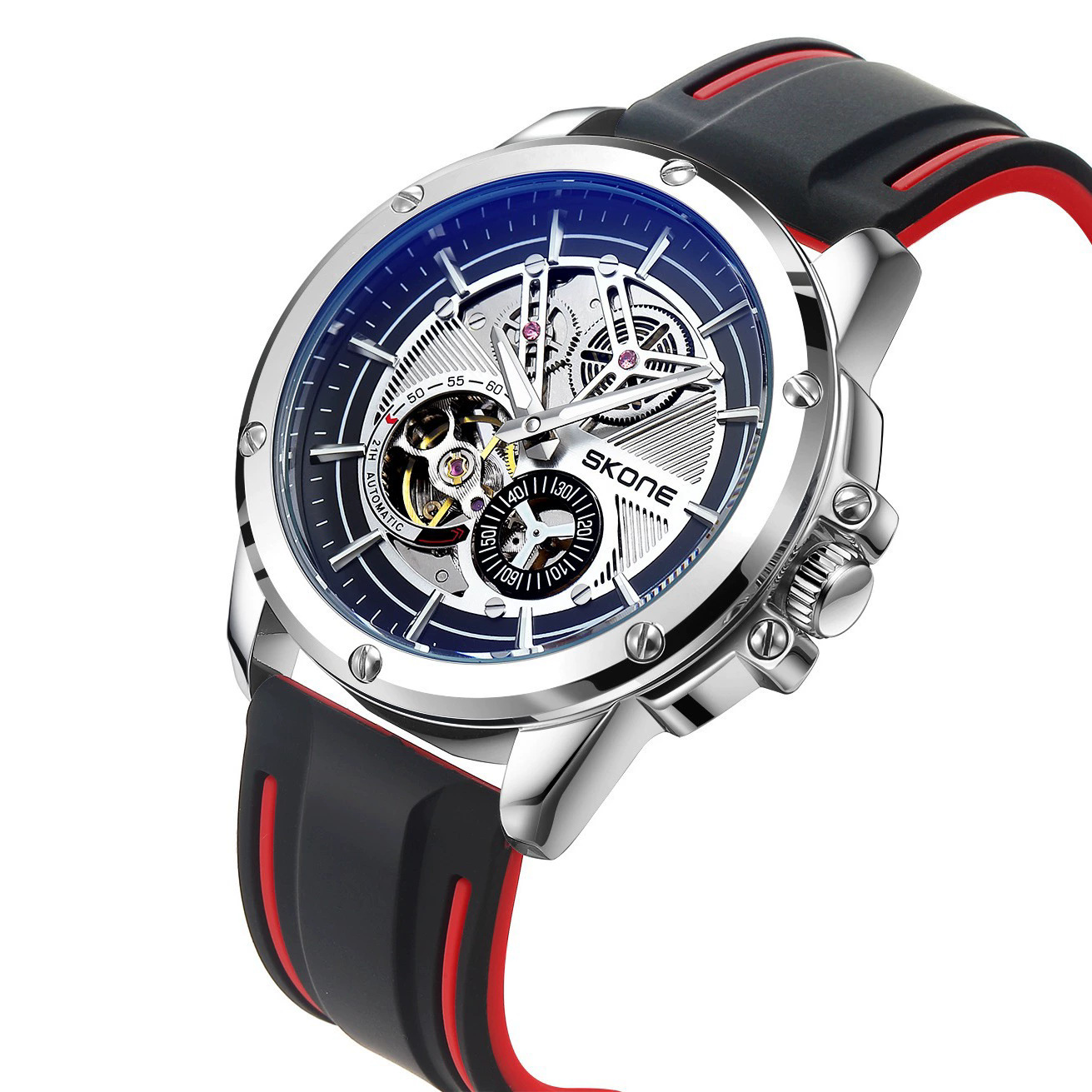 Skone Men's Mechanical Watch Luminous Waterproof Silicone Strap Mechanical Watch Fangsheng Watch Fully Automatic Mechanical Watch