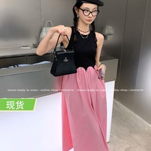 MONA7/11新款 黑粉绿色又a又飒气质修身收腰连衣长裙 2022夏季