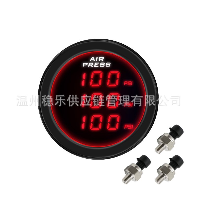 Npt1/8 Digital Display Triple Pressure Gauge, Three-Screen Pressure Gauge, Modified Led Car Instrument, 2m Wire Engineering Vehicle Instrument