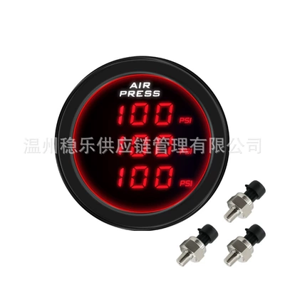 Npt1/8 Digital Display Triple Pressure Gauge, Three-Screen Pressure Gauge, Modified Led Car Instrument, 2m Wire Engineering Vehicle Instrument (automobile instrument) - red-light