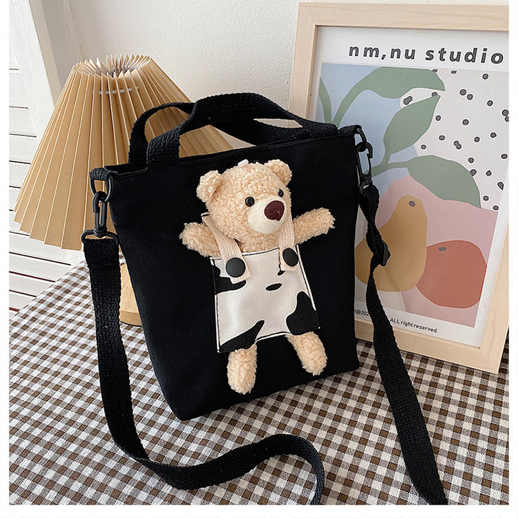 Japanese-style InS-style cute cartoon bear doll, girl student canvas crossbody bag, funny and unique single-shoulder bag undefined