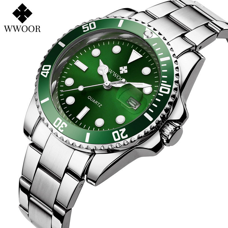 Wwoor/Hold amor 8878 nuevo simple elegante movimiento de cuarzo moda Correa acero reloj calendario los hombres