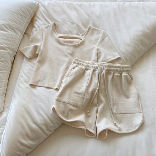 Fat mm short-sleeved T-shirt + loose wide-leg high-waist shorts sports running set women morning run casual fashion two-piece set