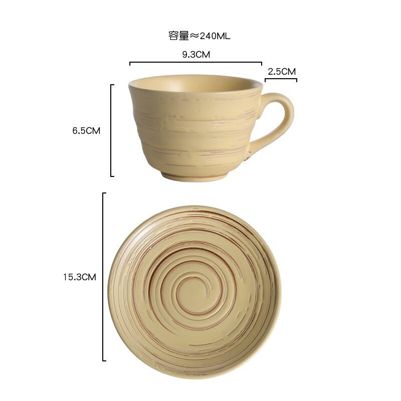 国境を越えたレトロなレリーフねじセラミックマグカップ手描きコーヒーカップ高颜値カップ皿セット昼寝カップ|undefined