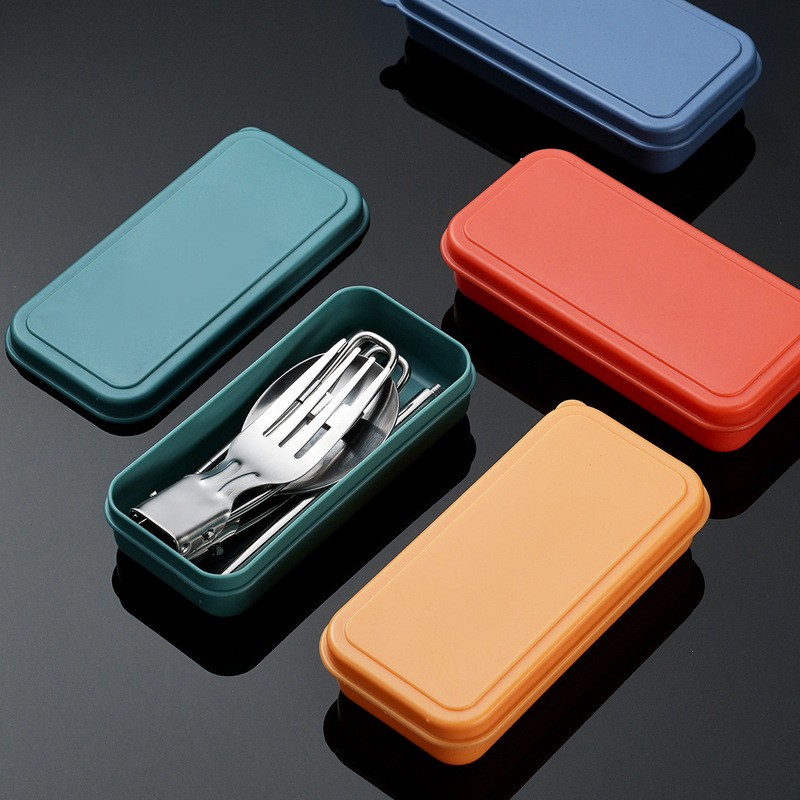 304 portable tableware stainless steel spoon knife fork chopsticks suit folding tableware picnic outdoor camping meal