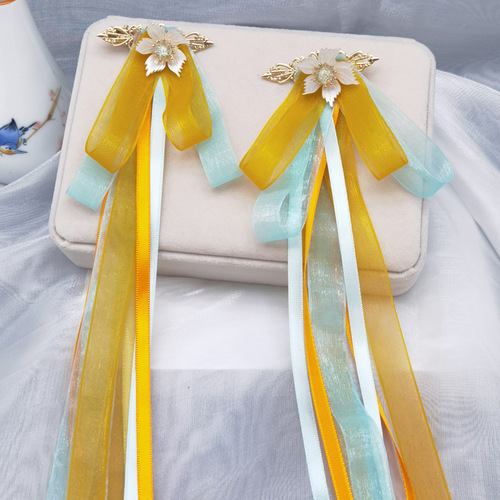 Antique hanfu f meet princess established ribbon bowknot to clip hairpin headdress long tassels costume hair accessories