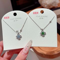 跨境日韩四叶花项链超闪冰花切饰品轻奢高级感锁骨链时尚百搭项链