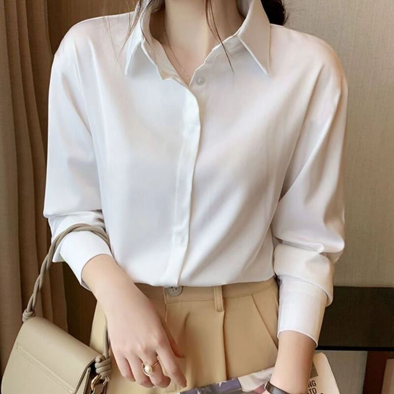 Spring No-Iron Anti-Wrinkle Long-Sleeved Black Shirt for Female Formal College Students Work Clothes Thin Bottoming Shirt Dropshipping