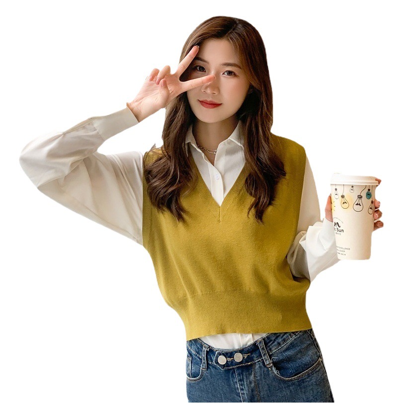 Chaleco de punto de jersey casual corto femenino coreano estilo universitario suéter coreano chaleco exterior chaqueta de vestir