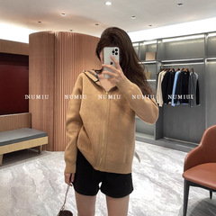高级感战马羊毛针织开衫外套女2025年早秋新款时尚双面穿连帽卫衣