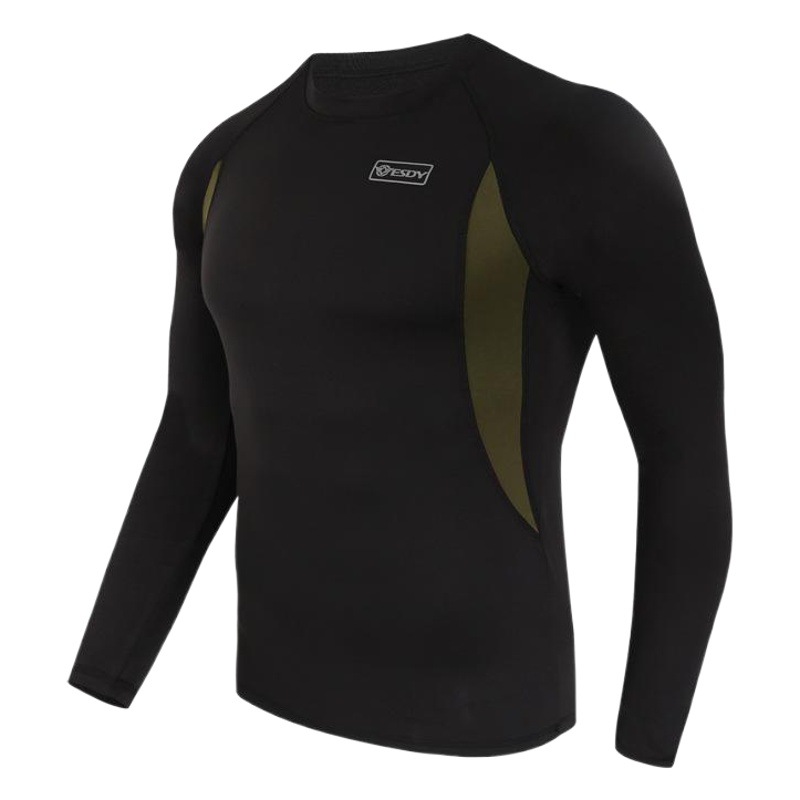 ESDY アウトドアスポーツ保温下着 タイトフィットフリースセット 伸縮性体操服 吸汗速乾 メンズ迷彩
