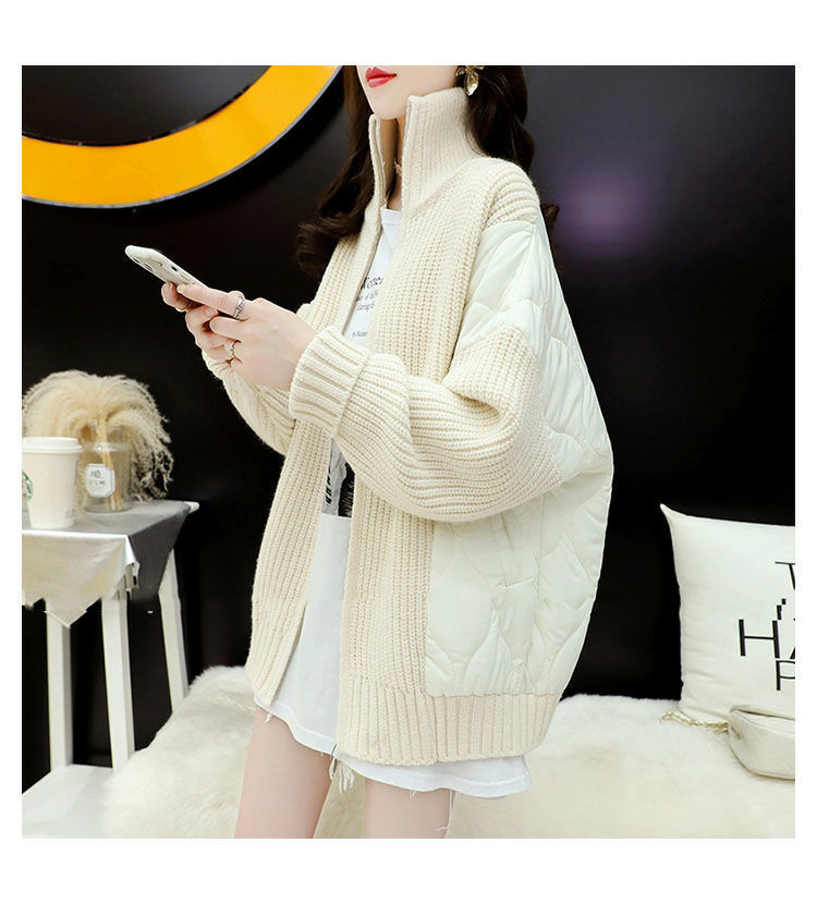 Blå stickad kofta för dam oversize vinter cardigan tröja_voghion.com