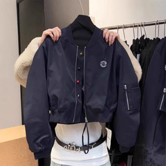 棒球服2025新款高级感夹克上衣女装秋装欧洲站欧货藏青色显瘦外套