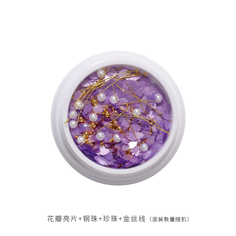 Nueva línea popular flor de cerezo lentejuelas ultra-Delgado pétalos todo partido chica corazón perla hilo de oro mezclado DIY accesorios de uñas