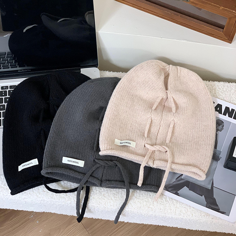 Sombrero de cabeza grande nuevo calentamiento de bordado de lana pura sombrero de punto de luna sombrero de cuerda de dibujo sombrero de pila