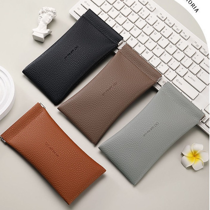 High-End Soft Leather Anti-Wear Sunglasses, Sunglasses, Glasses Box, Portable Anti-Pressure Data Cable Makeup Brush Storage Bag