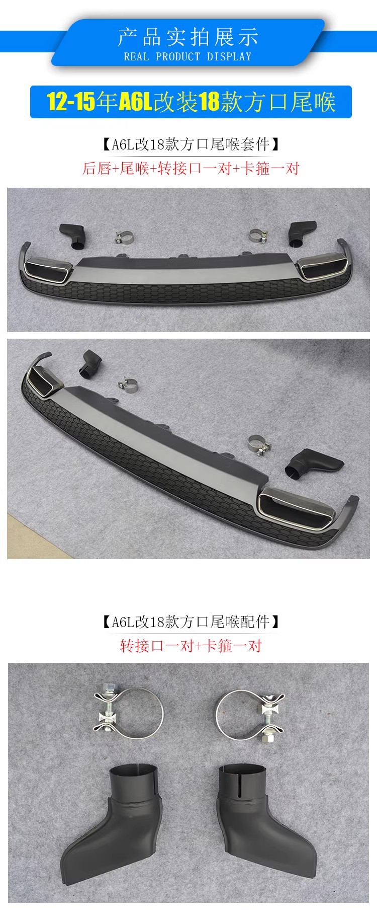 Modified Square Exhaust Outlet Rear Lip Spoiler for Audi A6 C7