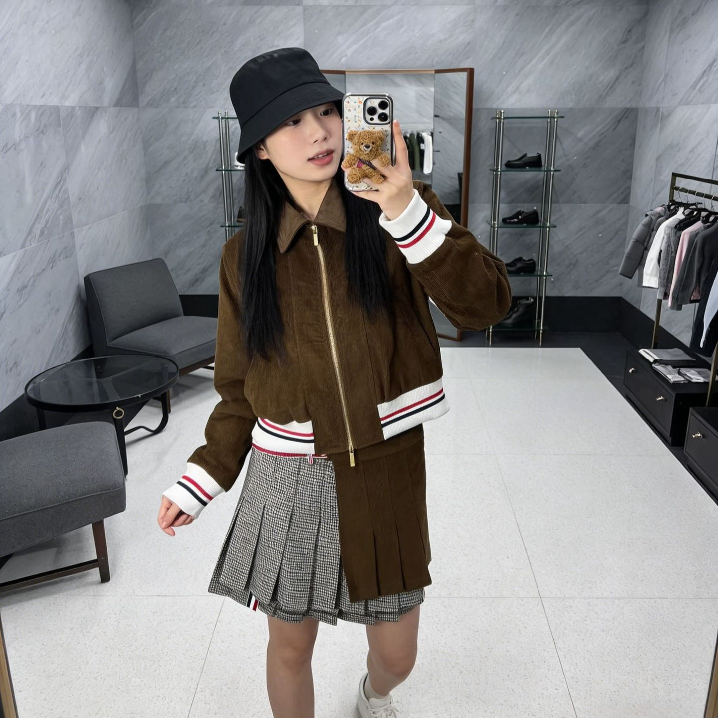 TB Women's Autumn/Winter New Corduroy Casual Knit Jacket, High-End Versatile Lapel Long Sleeve Zipper Jacket