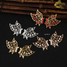 DIY仿合金配件镂空蝴蝶点珍珠古风饰品配件汉服发饰材料发簪配饰