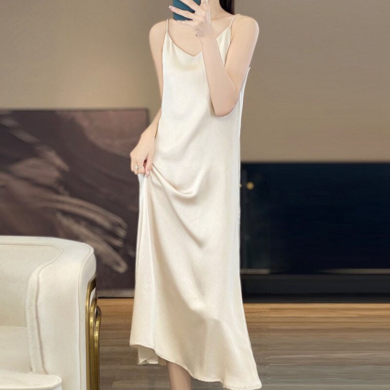 Elegant Acetic Satin Sling dress Women's Summer Thin Inner 205 New Base Long Skirt