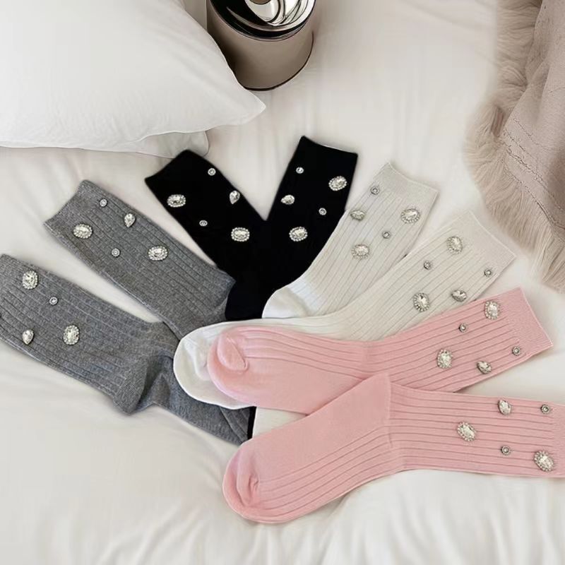 Millennium y2k Millennium Spice Girl Retro Flash Diamond Wide Cotton Mid-tube Socks Nightclub Shining Didi Pile Socks Women Millennium y2k Millennium Spice Girl Retro Flash Diamond Wide Cotton Mid-tube Socks Nightclub Shining Didi Pile Socks Women
