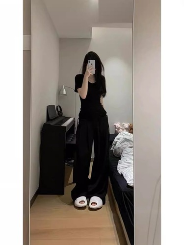 American style spicy girl V-neck black short-sleeved t-shirt women's summer pure cotton regular shoulder tight slimming invisible inner layer top