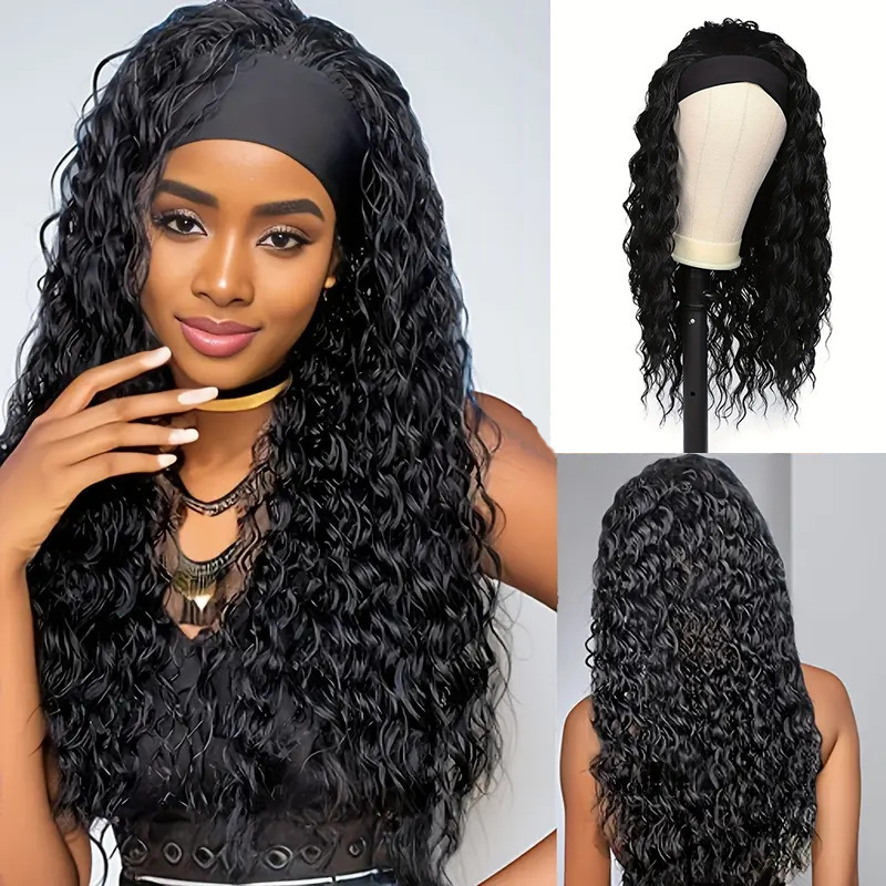 European and American New Style African Wave Small Curls Black Chemical Fiber High Temperature Silk Headscarf Long Curly Hair Fluffy Wig Full Headgear European and American New Style African Wave Small Curls Black Chemical Fiber High Temperature Silk Headscarf Long Curly Hair Fluffy Wig Full Headgear